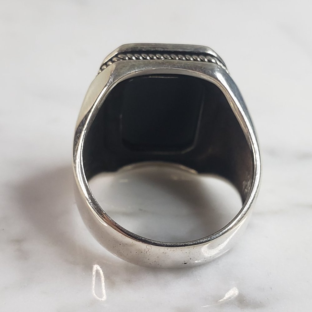 Mens Estate Sterling Silver Modernist Onyx Ring 12.1g E6437 - Picture 3 of 7